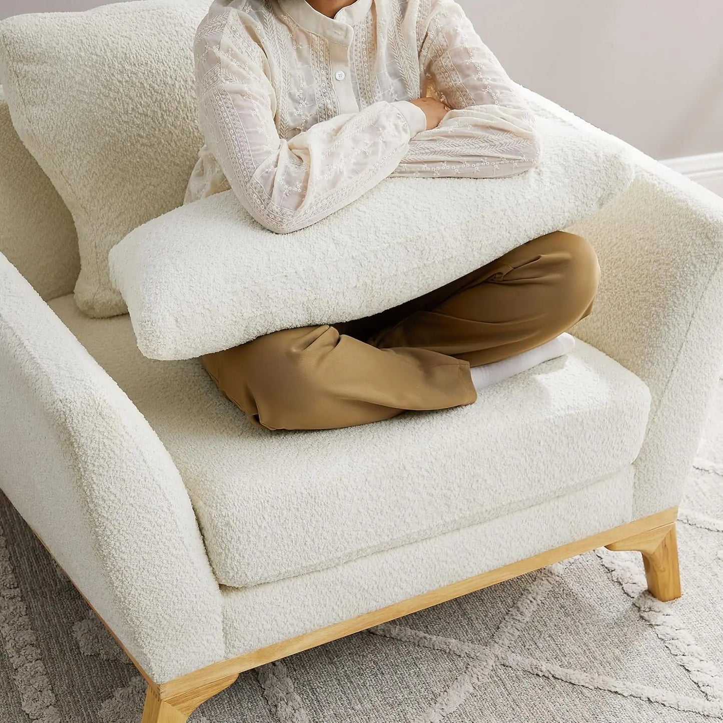 Boucle Upholstered Accent Chair For Living Room And Bedroom