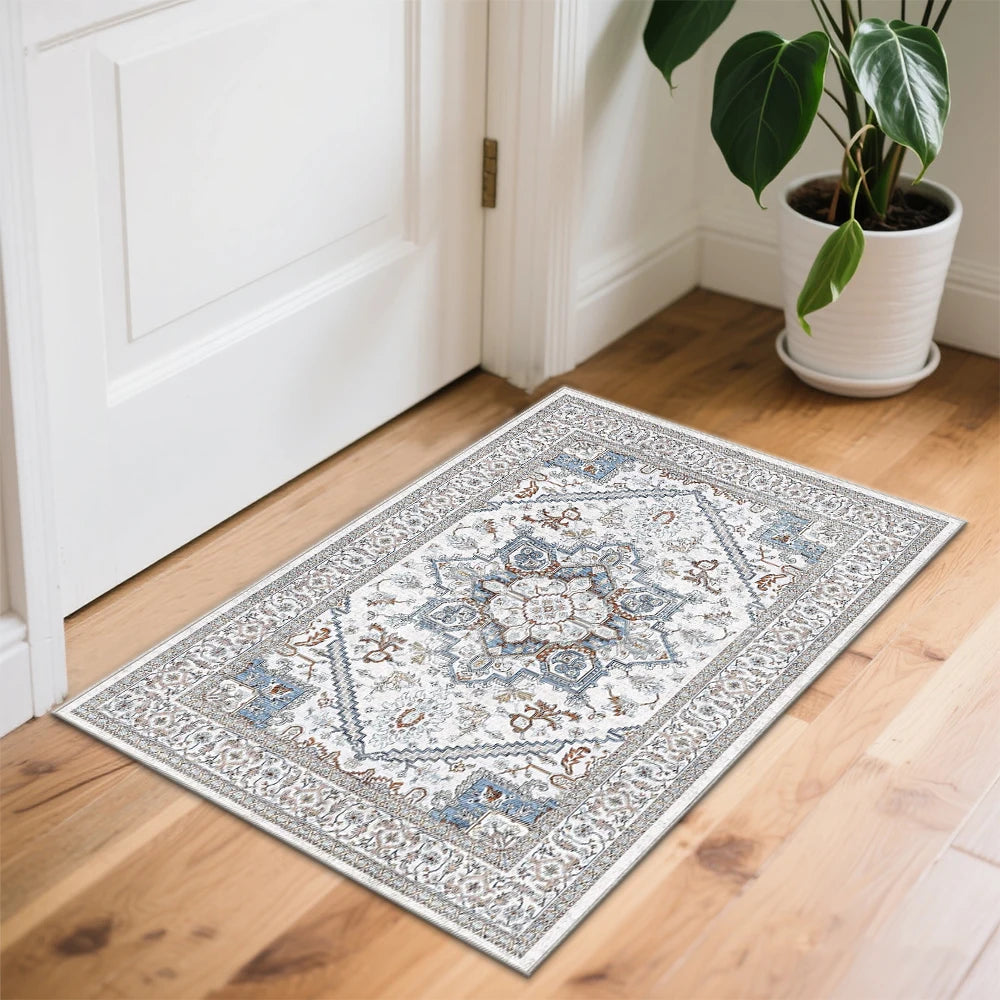Machine Washable Floral Area Rug Stain Resistant With Non Slip