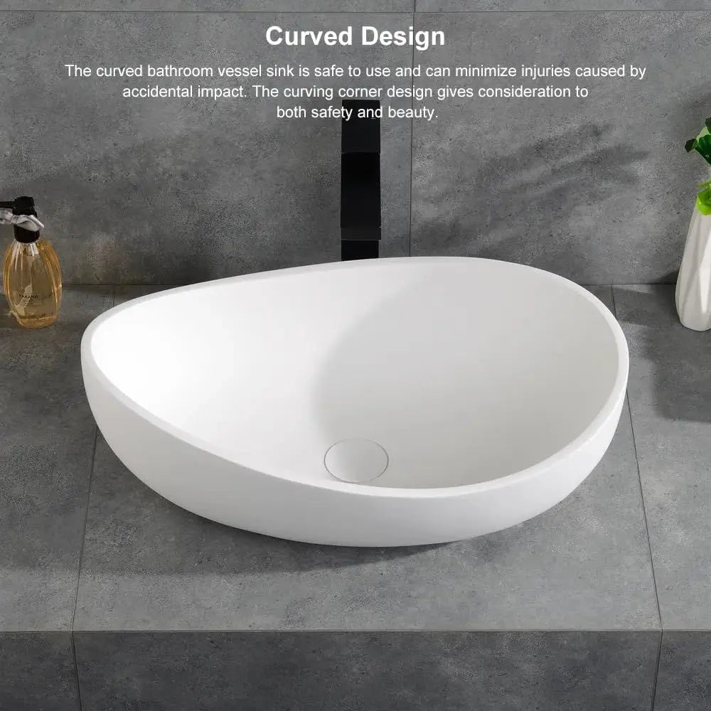 Oval Ceramic Vessel Sink With Pop Up Drain Matte Finish