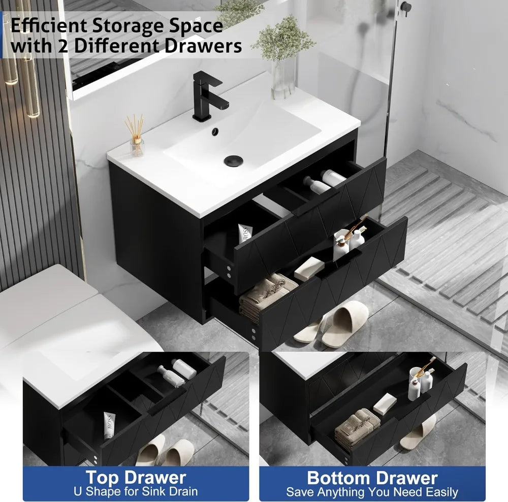 Floating Bathroom Vanity Cabinet With Sink And Soft Close Drawers