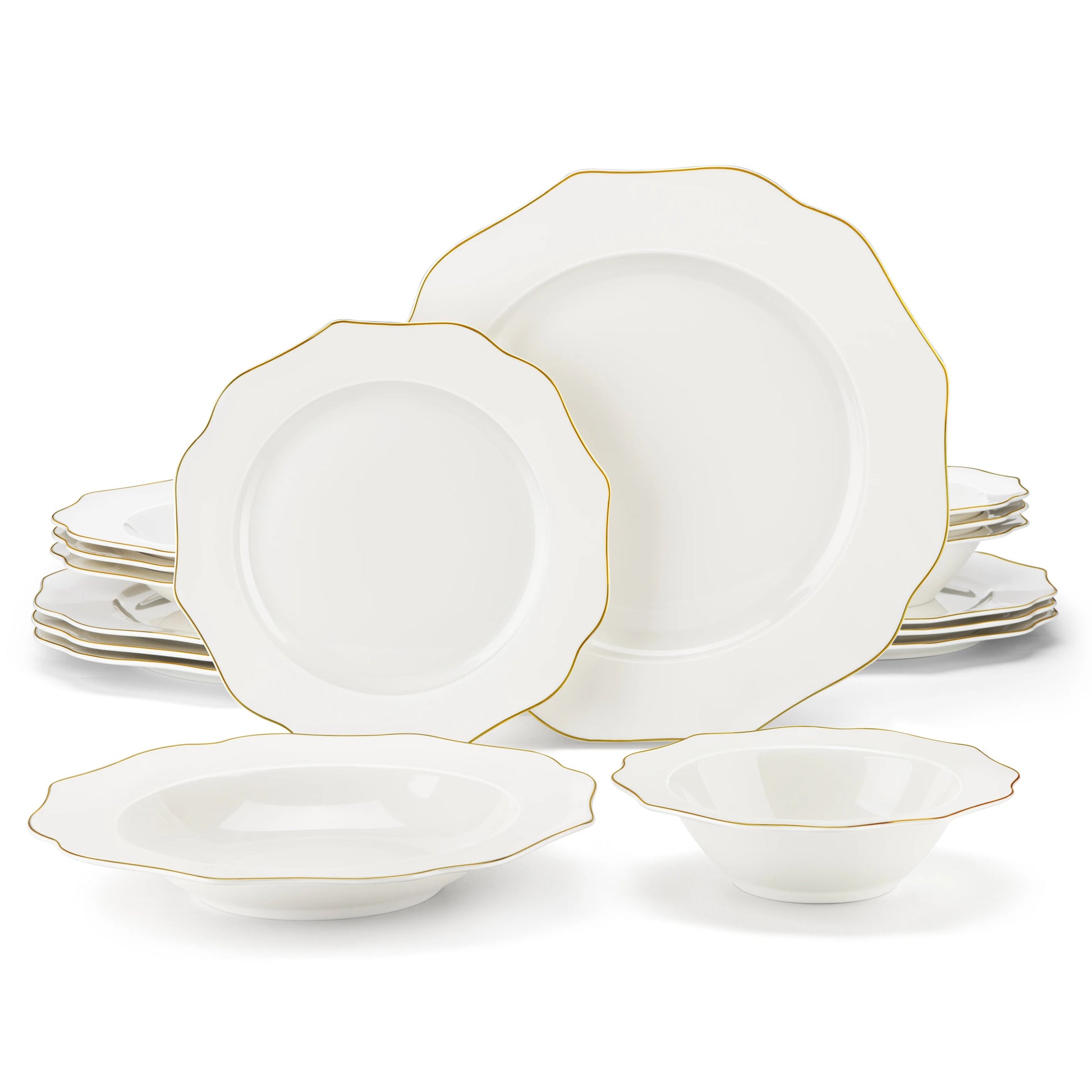 MALACASA 16/32-PIECE Nordic European Golden Rim White Porcelain Tableware Set with Bowl,Dinner&Dessert&Soup Plate Set for 4/8 The Pet & Home Store