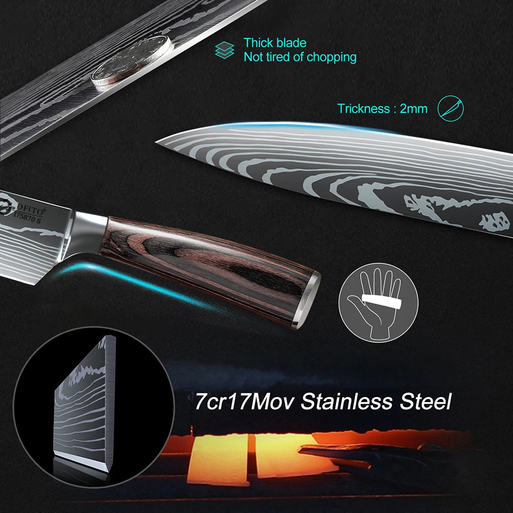 KEPEAK Kitchen Knife Set 7Cr17Mov Stainless Steel Chef