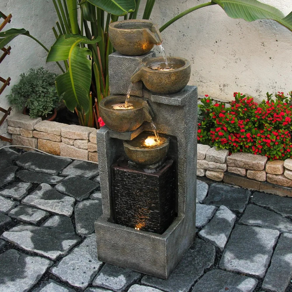 YZM 5-Tier Outdoor Water Fountain Garden Cascading Led Lights