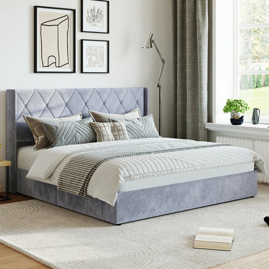 JHK Modern Upholstered Hydraulic Lift Storage Bed Wingback Headboard The Pet & Home Store