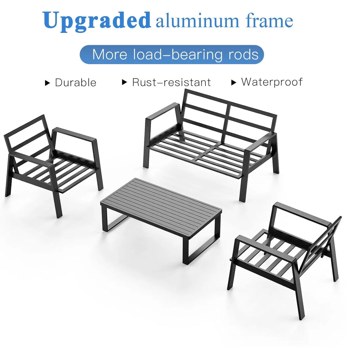 Aluminum 4 Piece Sectional Outdoor Furniture Set with Coffee Table Thick Cushions for Patio Porch Balcony Garden, Customized The Pet & Home Store