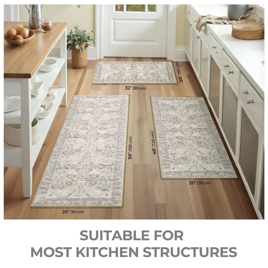 Boho Kitchen Rug Trio Non Slip Washable Floor Mats