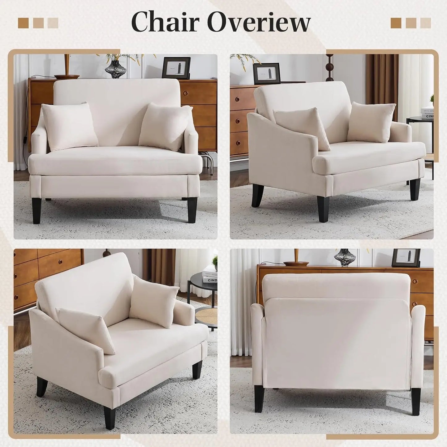 Oversized Accent Chair With Pillows And Modern Upholstered Armchair