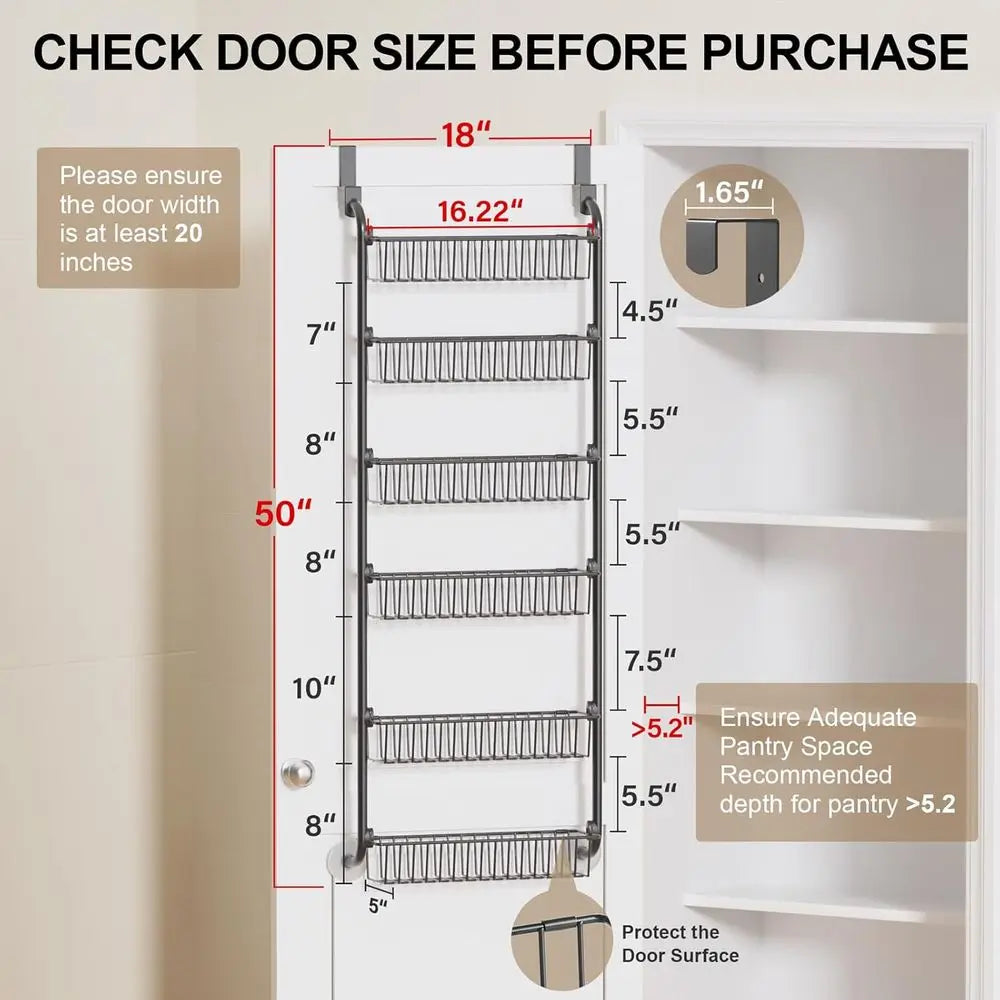 Over The Door Pantry Organizer 6 Tier Metal Door Storage