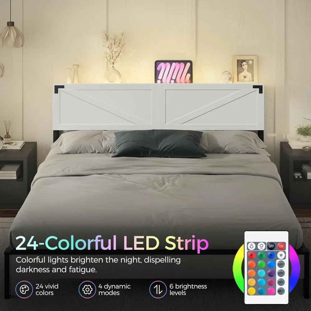 DAFIFY Farmhouse Headboard With 2 Outlets 4 USB Ports LED
