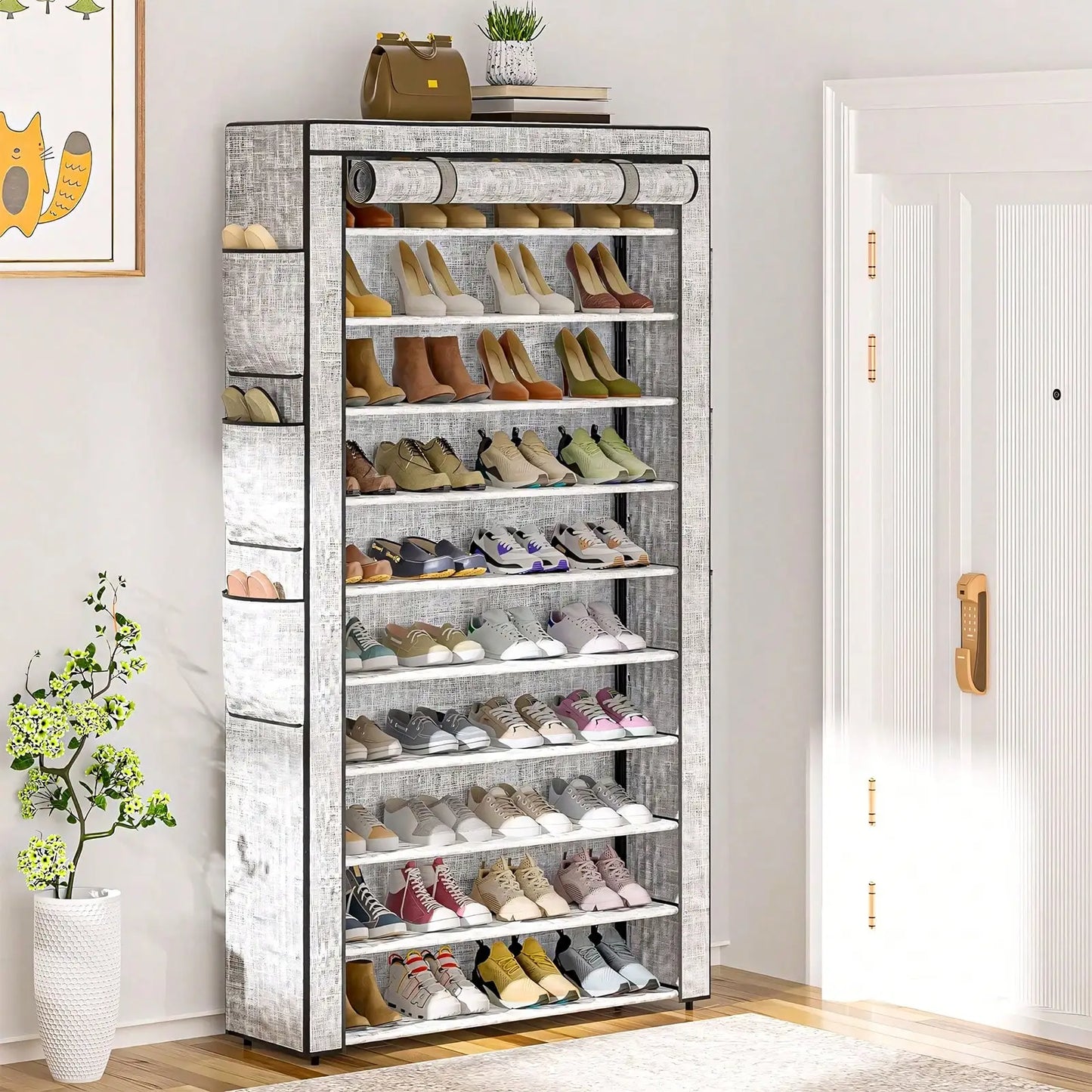 Tomnk Shoe Cabinet, 10 Tier Large Capacity 50-56Pairs Beautiful Tall Shoe Shelf Free Standing Storage Cabinet Entryway Closet,