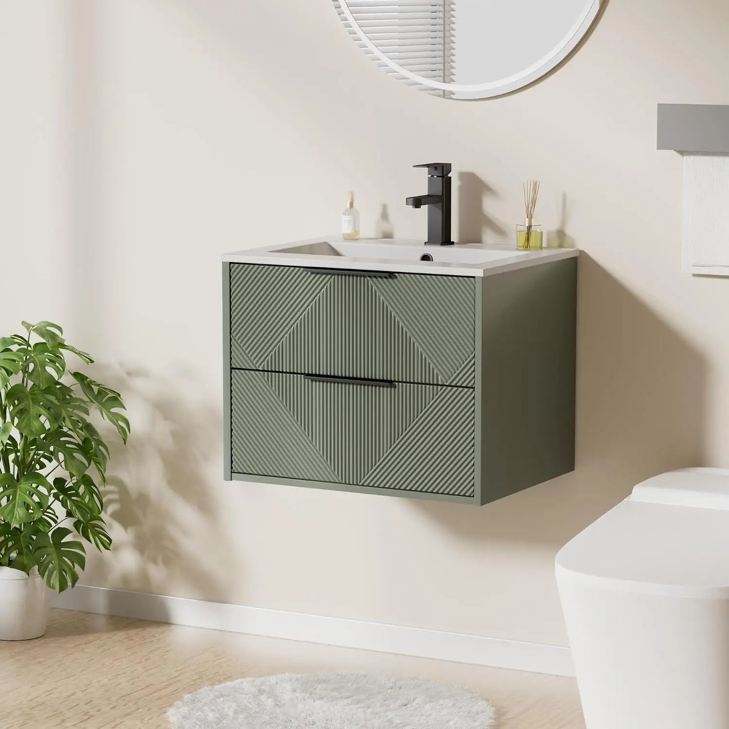 24" Floating Bathroom Vanity with Sink Combo, Modern Wall Mounted Floating Cabinet with 2 Large Soft-Close Drawers, Customized