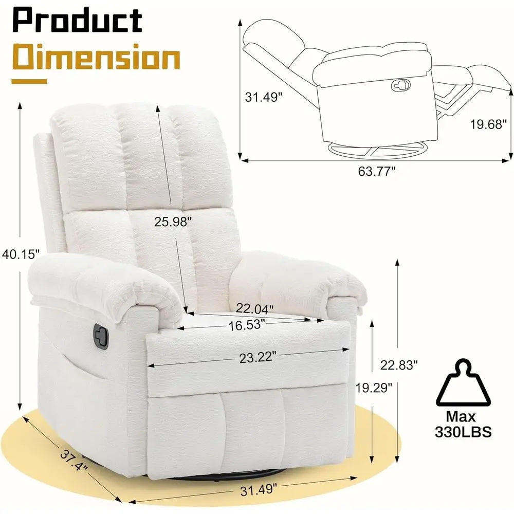 Recliner Chair, Swivel Rocker Recliner Chair or Adults, Small Recliners or Small Spaces, Upholstered Manual Recliner with Side k The Pet & Home Store