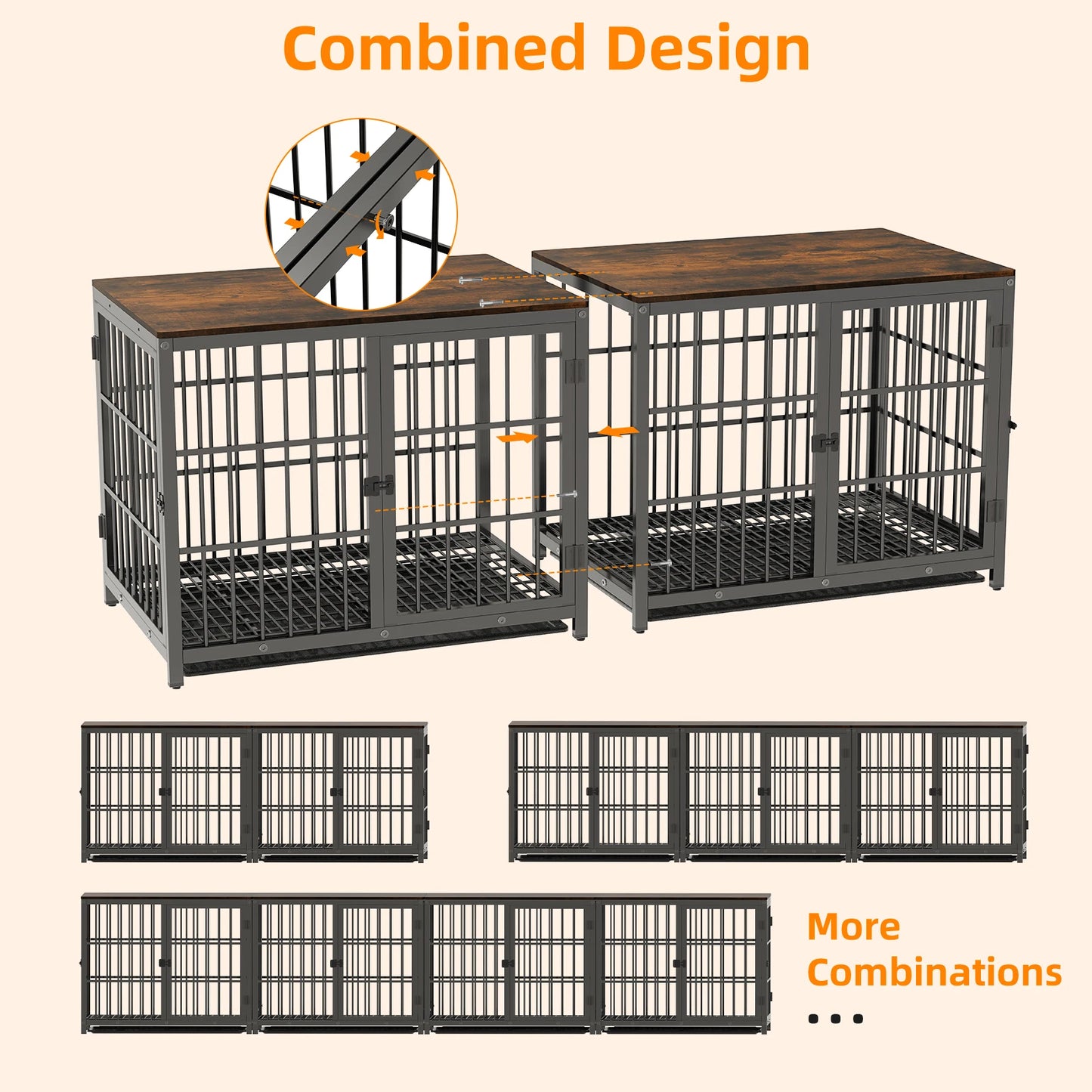 Large Wooden Dog Crate Indoor Furniture Style Elevated Pet Dog Cage Kennel End Table Lattice Playpen with 3 Doors Removable Tray