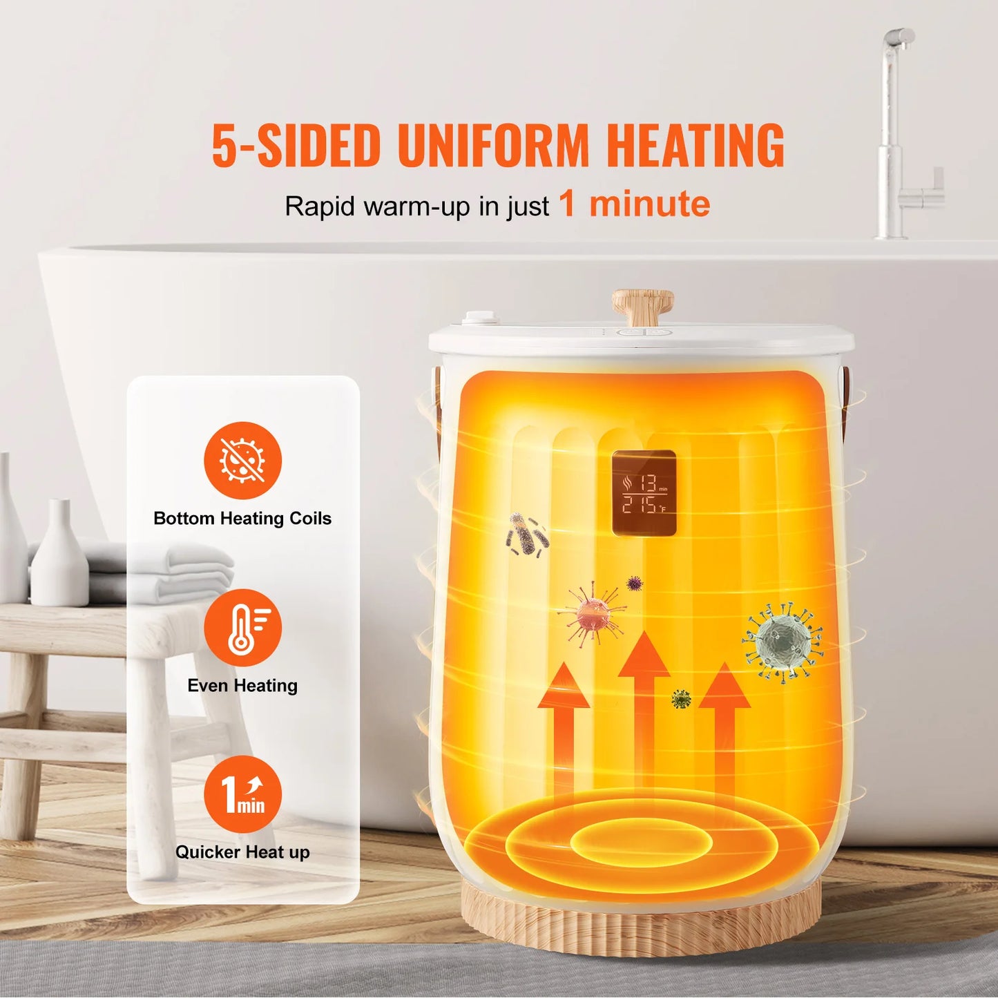 SucceBuy Towel Warmer 20L Large Towel Warmer Bucket with LED Screen Auto Shut Off Child Safety Lock Heat 4-Level Time Adjustable