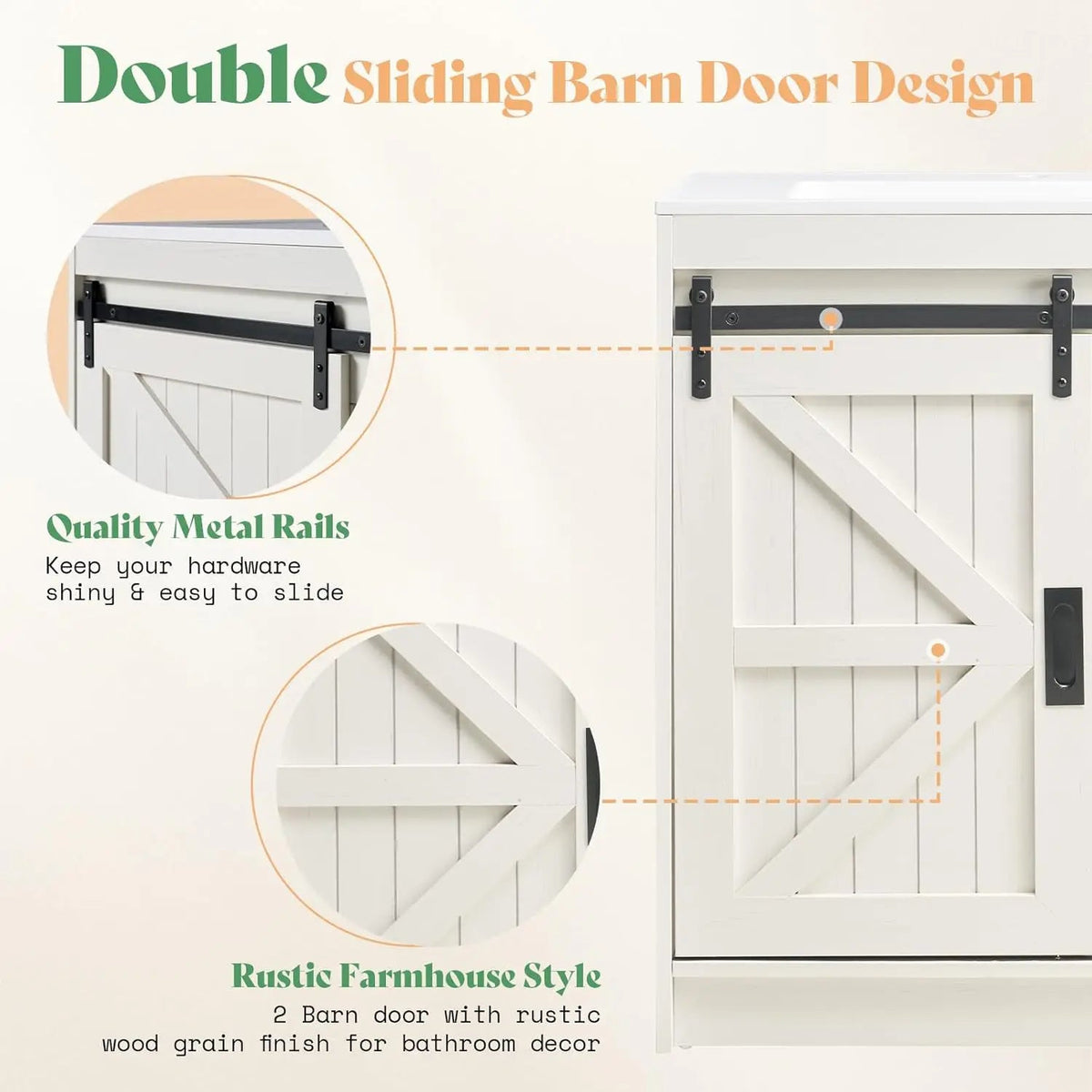 61" Farmhouse Double Bathroom Vanity with Sink Combo, Dual Basin Bathroom Storage Cabinet with Sliding Barn Doors & Drawers The Pet & Home Store