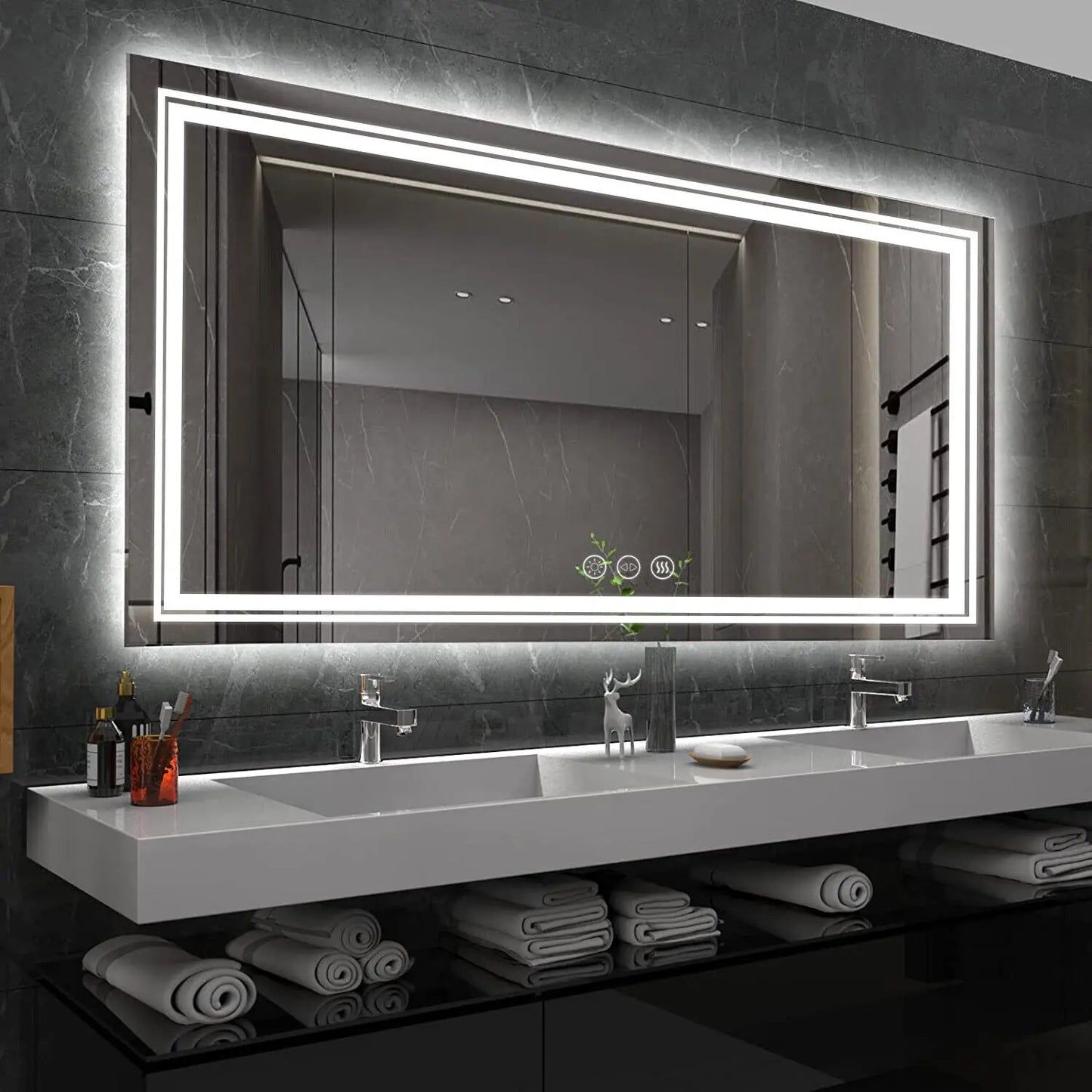 Wisfor LED Backlit Bathroom Mirror With Dimmable Anti-Fog Memory