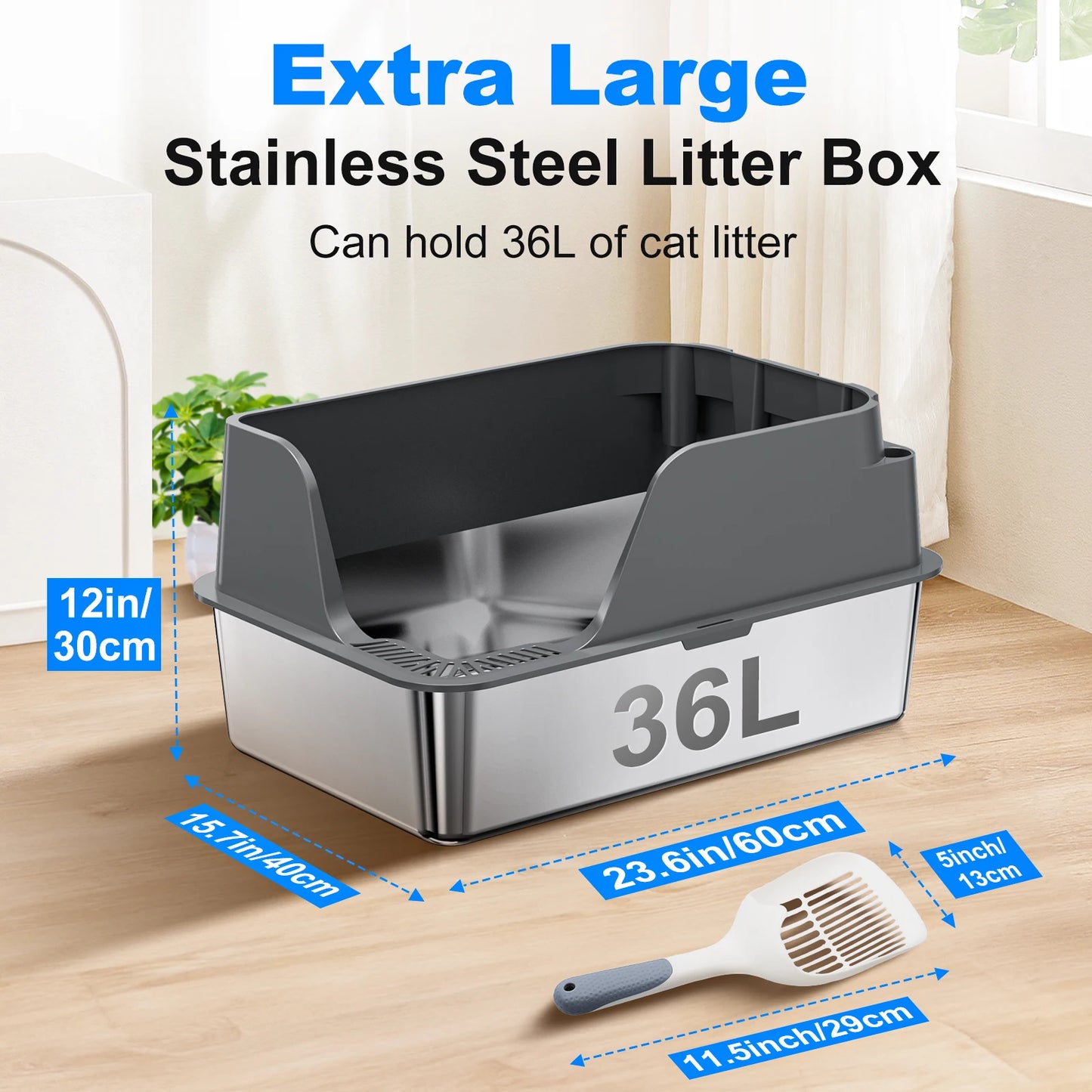 Stainless Steel Cat Litter Box Splash Proof Leakproof