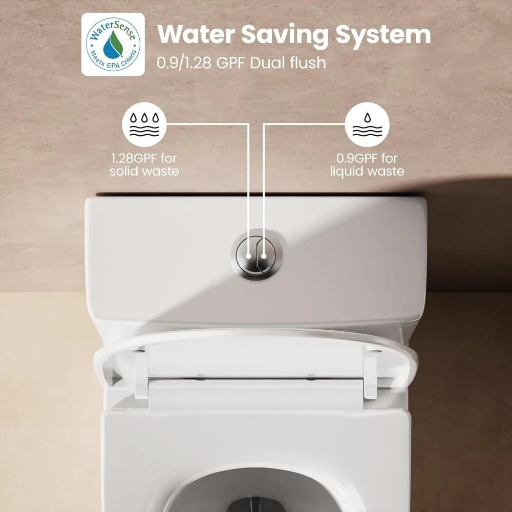 Elongated One-Piece Toilet With Dual Flush High Efficiency Ceramic
