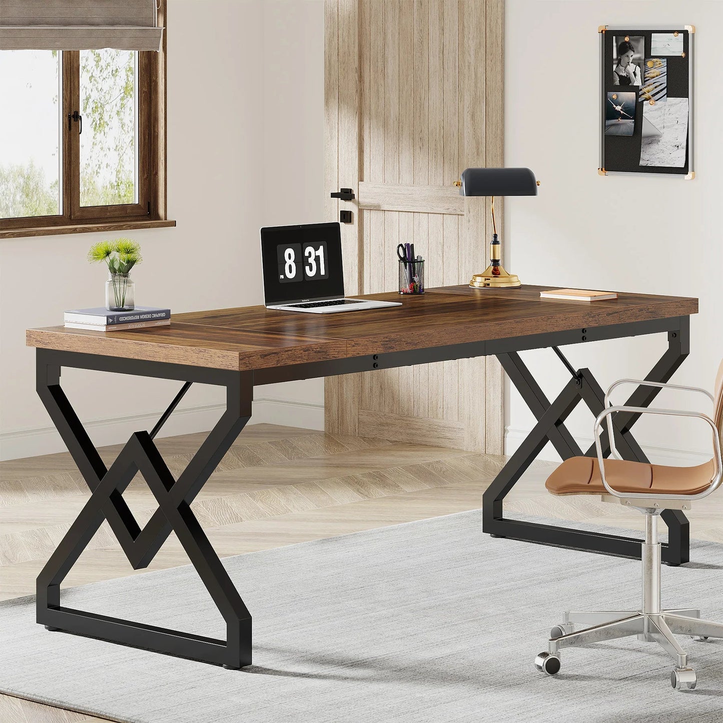 Tribesigns 63" Large Industrial Executive Desk with Extra Thickened Tabletop & Metal Frame, Heavy-Duty Home Office Desk The Pet & Home Store