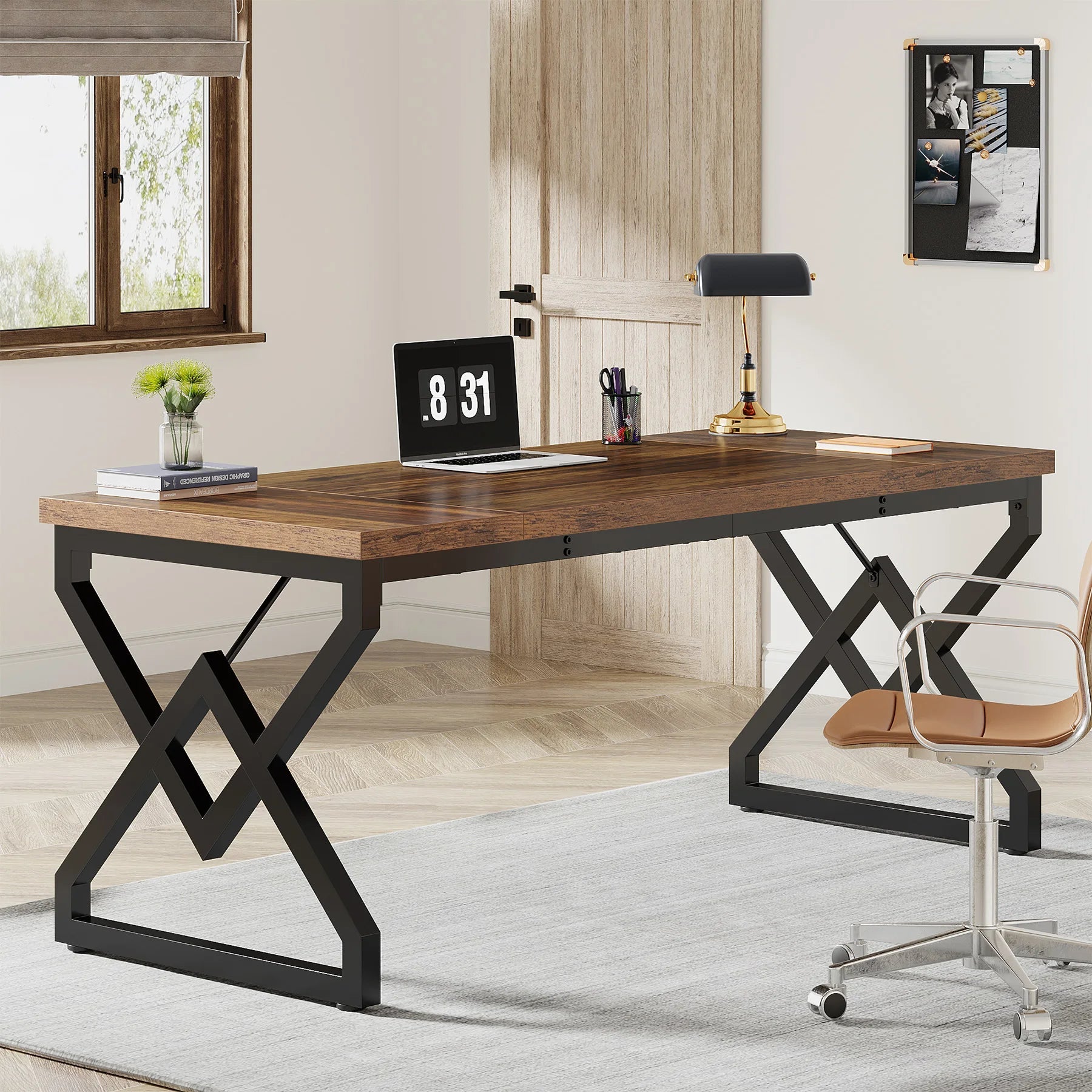 Tribesigns 63" Large Industrial Executive Desk with Extra Thickened Tabletop & Metal Frame, Heavy-Duty Home Office Desk The Pet & Home Store