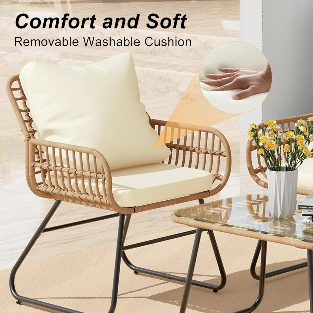 4-Piece Wicker Outdoor Patio Furniture Set with Cushions & Tempered Glass Table The Pet & Home Store