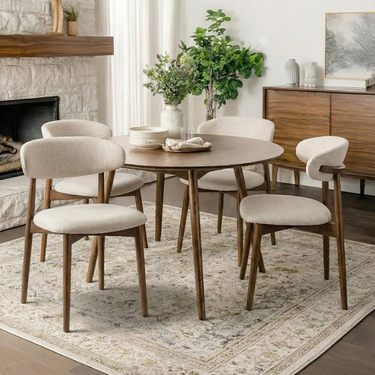 Modern Upholstered Dining Chairs For Four With Solid Wood Legs