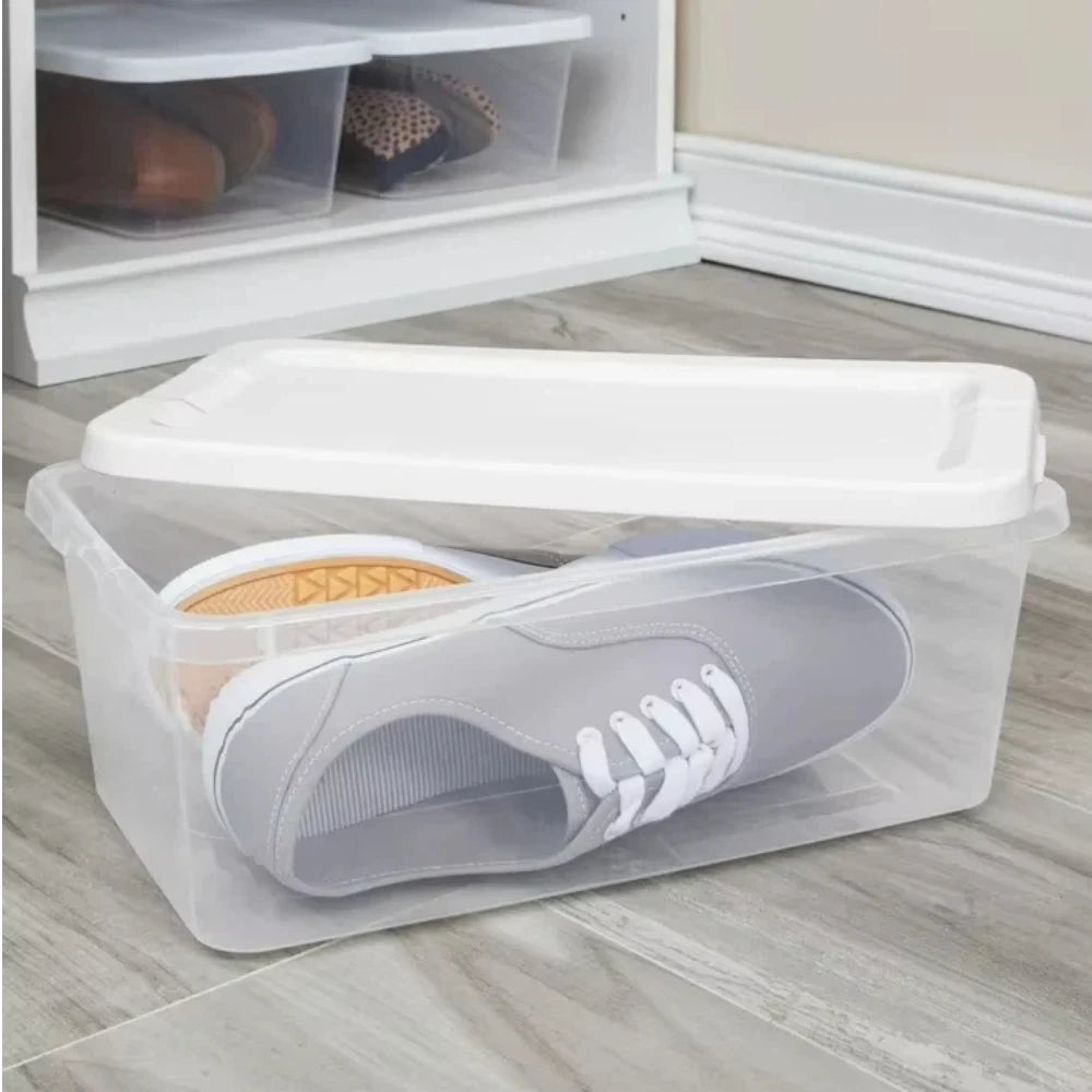Set of 10 Clear Plastic Small Storage Bins, 6-Quart Containers with Snap-On Lids in White, Durable and Stackable Storage Solution for Home, Garage, Office, or Pantry, Perfect for Organizing Toys, Crafts, Kitchen Supplies, Too
