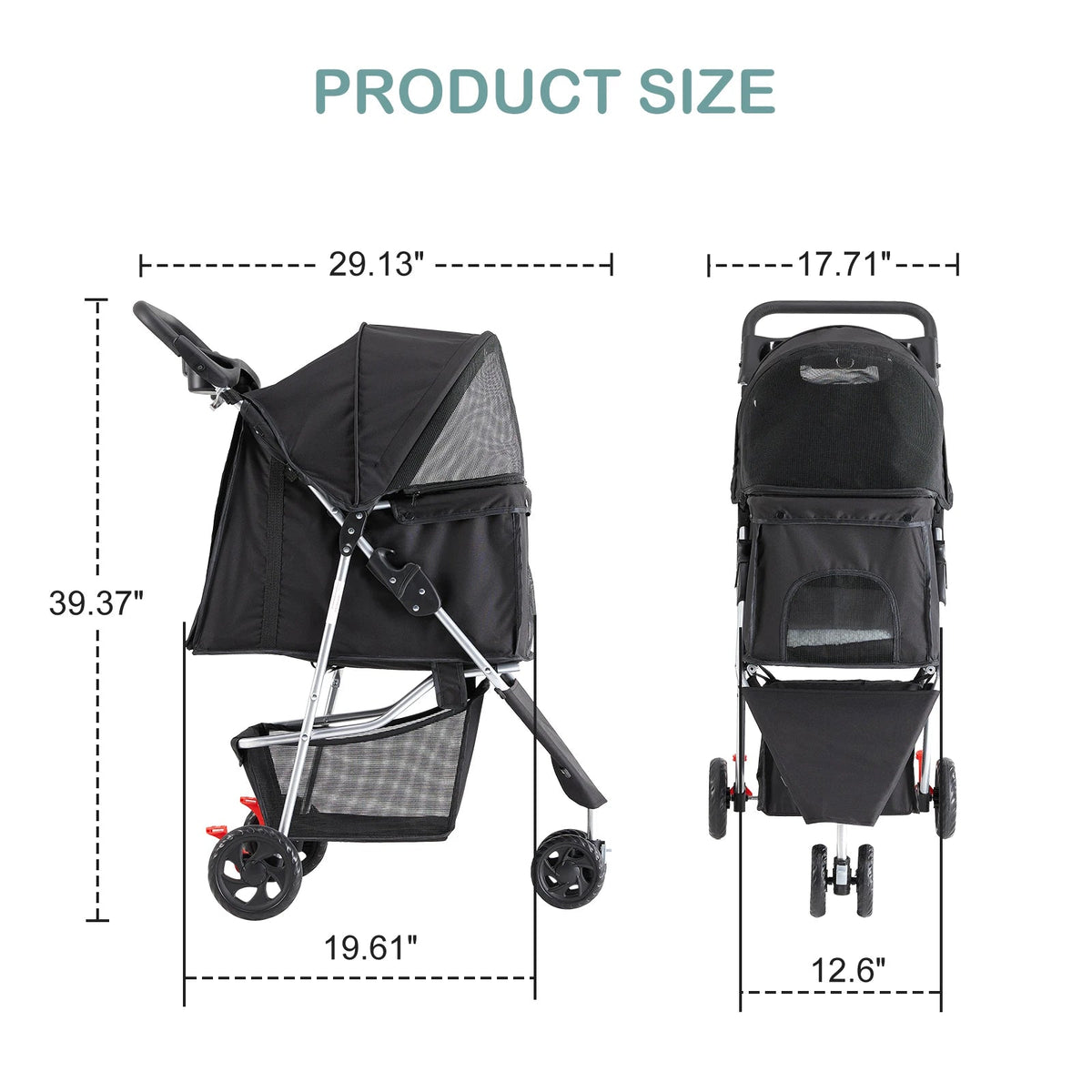 JHK 3 Wheels Foldable Pet Stroller for Small Dogs and Cats Stroller with Mesh Windows Storage Basket Cup Holder for Outdoor Use The Pet & Home Store