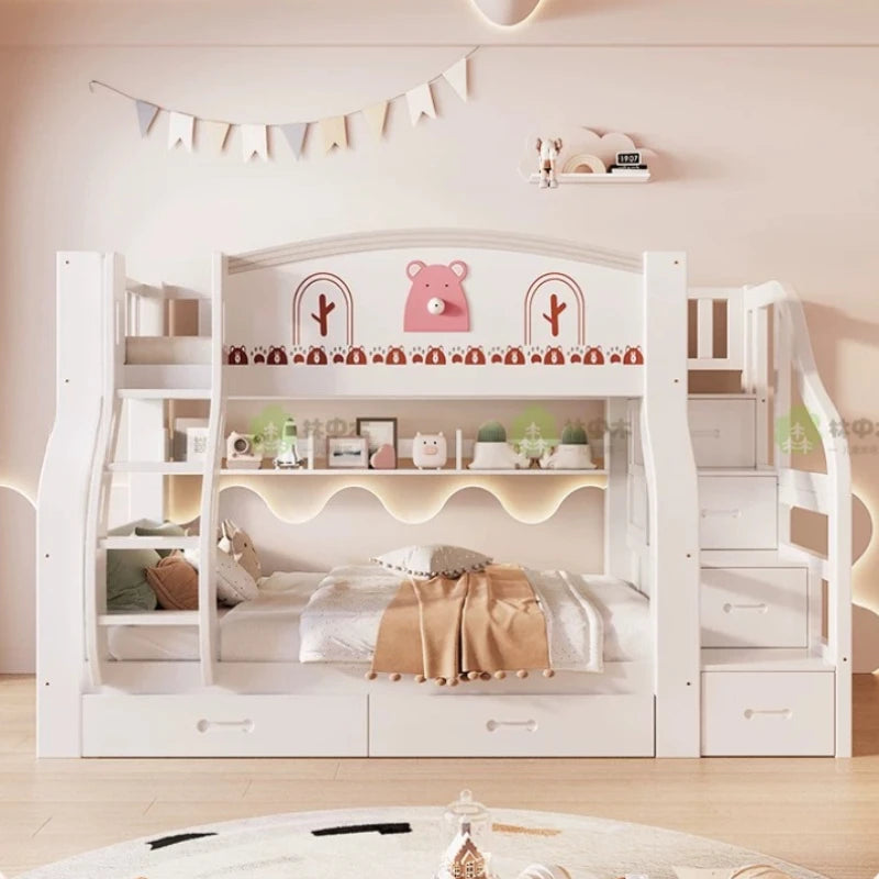 Multi-functional Wooden Bunk Bed For Kids Cabinet Double Bed Storage Drawers 2 People Decker Kids Bed Frame Bedroom Furniture