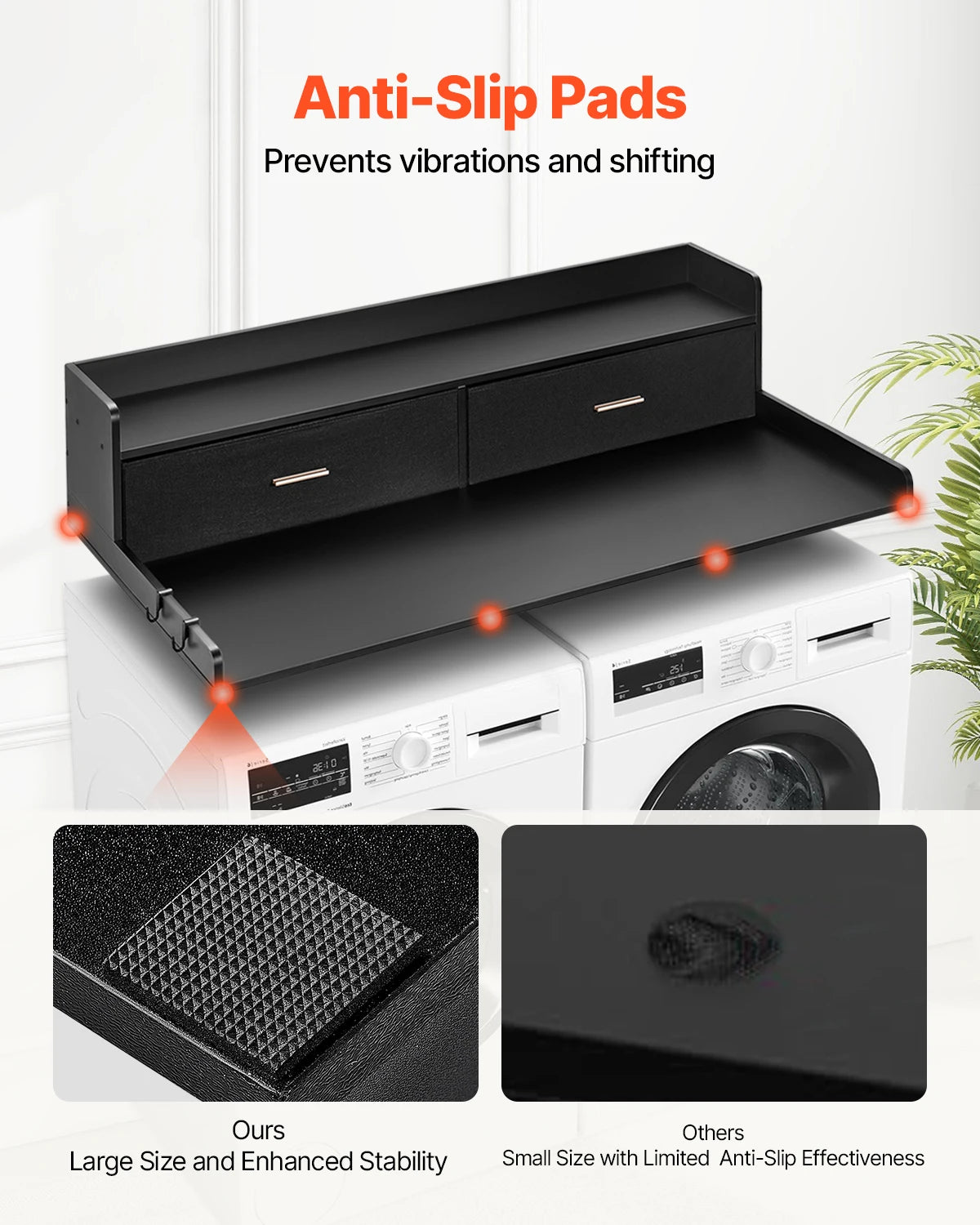 SucceBuy Washer Dryer Countertop w/ Drawer Shelf Wooden Washer and Dryer Countertop Laundry Topper for Laundry Room Organization
