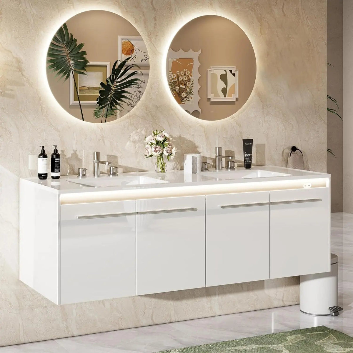 60" LED Floating Bathroom Double Vanity with Sink The Pet & Home Store