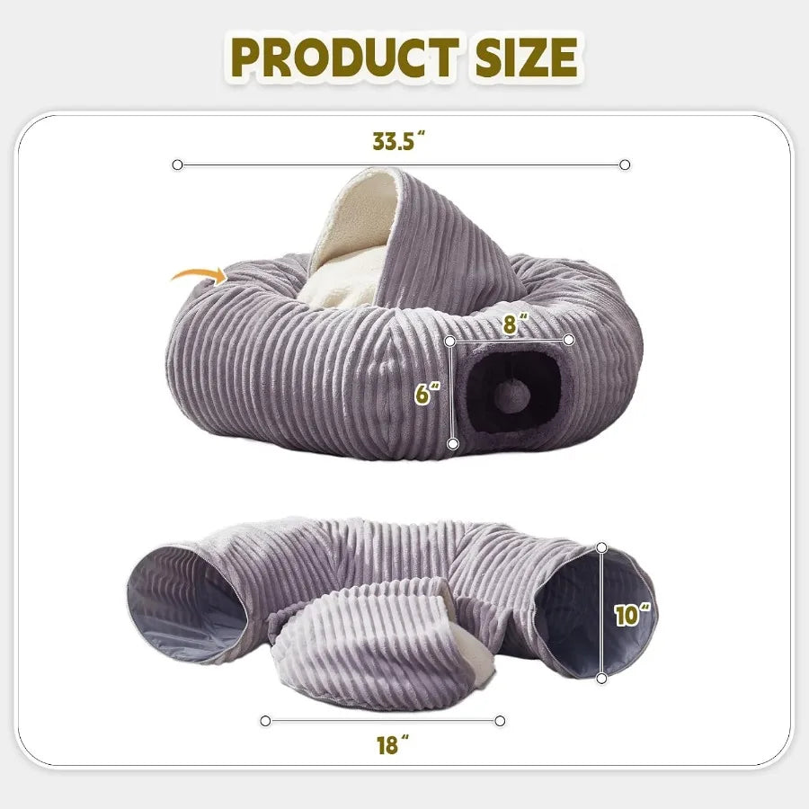 Multifunction Cat Tunnel Bed With Washable Donut Cushion