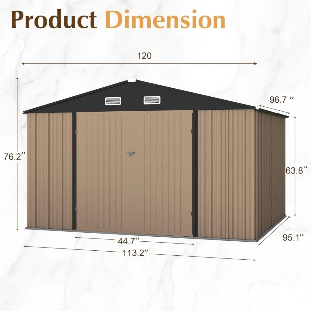 Metal Outdoor Storage Shed With Lockable Door Waterproof For Backyard