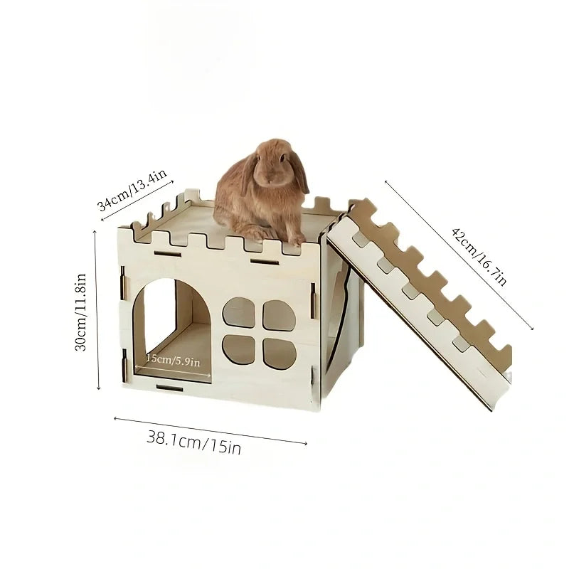 Wooden Detachable Rabbit Castle Hideaway for Guinea Pigs