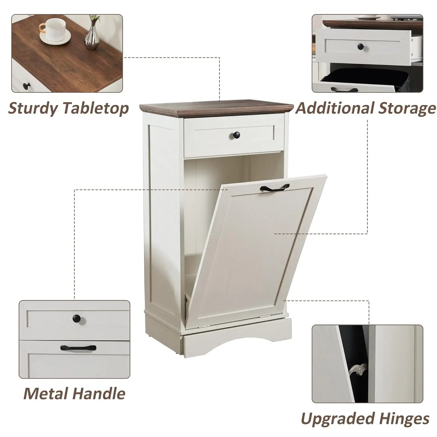 13 Gallons Tilt Out Trash Cabinet Freestanding Kitchen Trash Bin Cabinet Wood Garbage Recycling Cabinet with, Customized