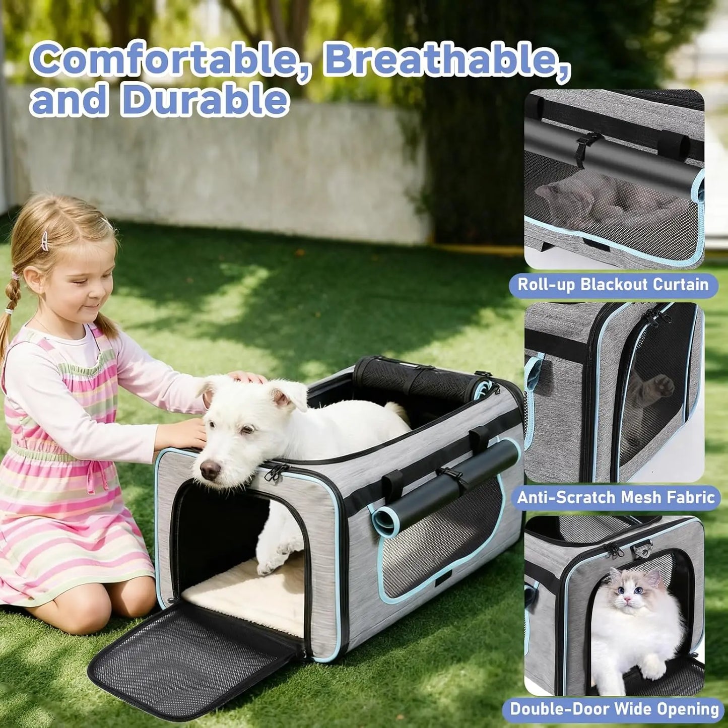 Pet Carrier with Wheels for Cats and Dogs, Detachable Wheels & Washable Pad, Escape-Proof Zipper, Portable Travel Bag for