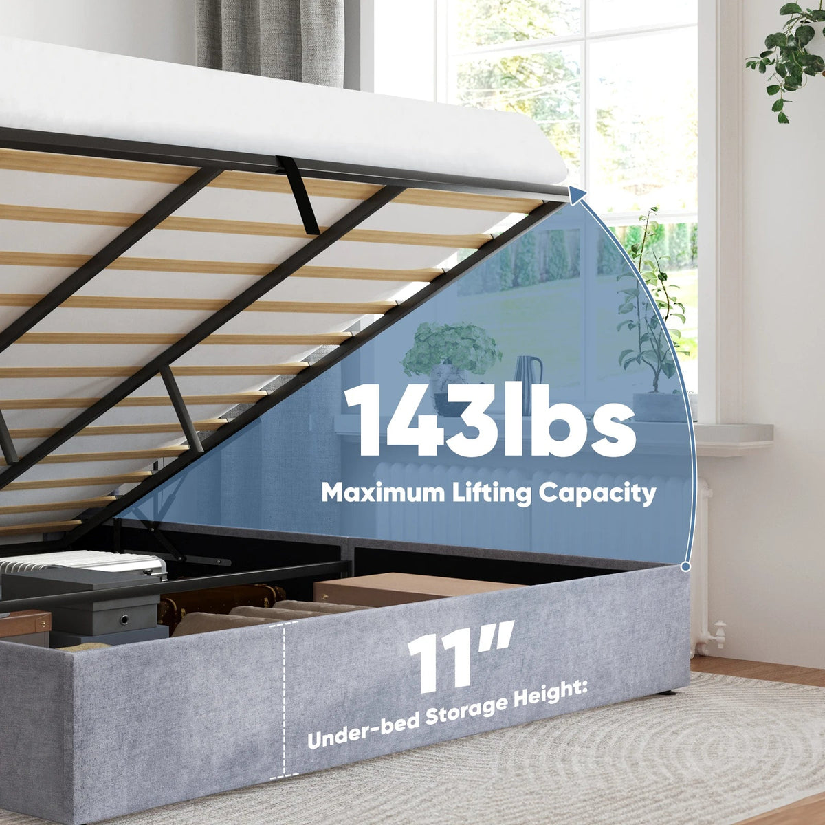 JHK Modern Upholstered Hydraulic Lift Storage Bed Wingback Headboard The Pet & Home Store