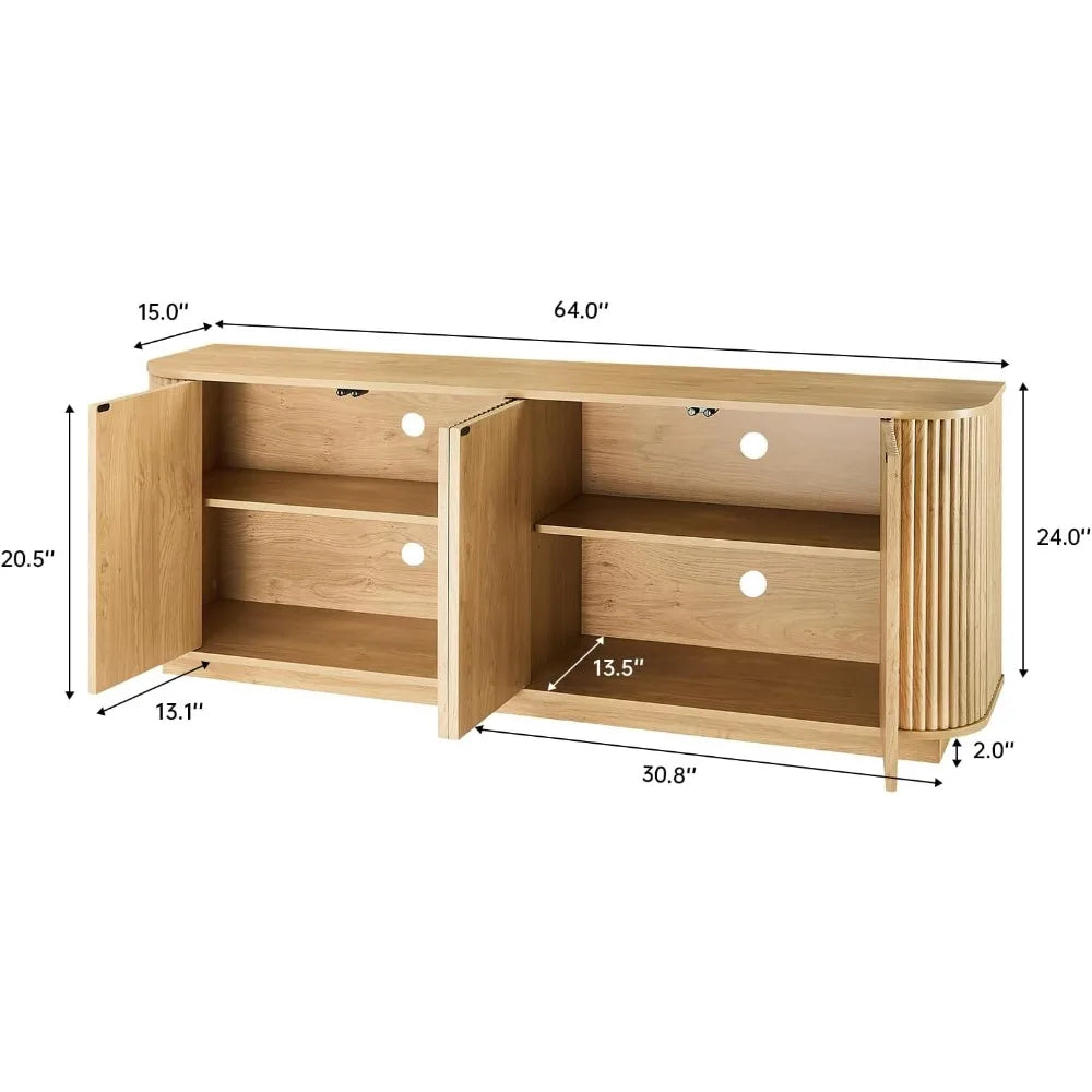 Fluted Wooden Sideboard Buffet Cabinet With Adjustable Shelves