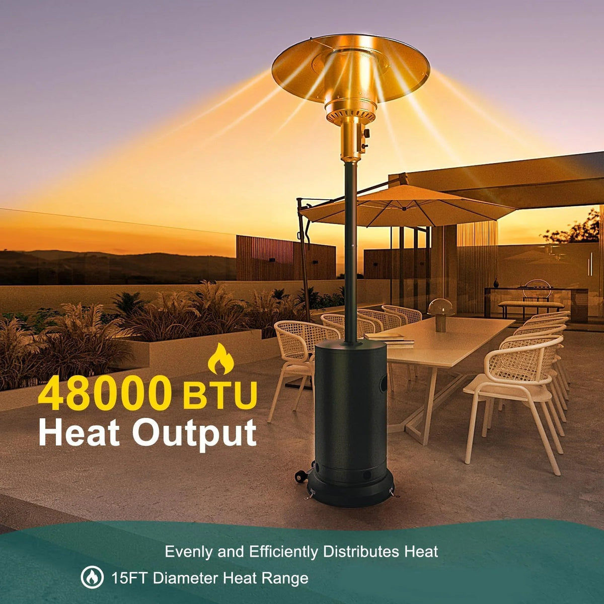 48000 BTU Propane Patio Heater Wind-Resistant  With Triple Safety Protection The Pet & Home Store