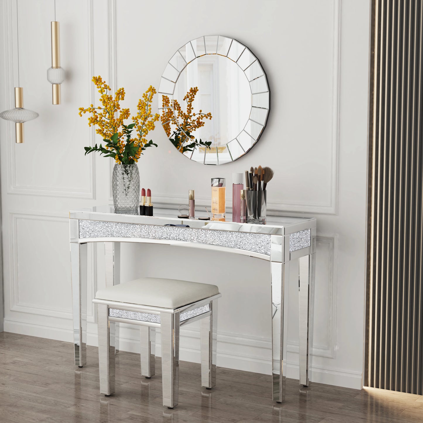 Mirrored Desk Console Table With Crystal Inlay For Living Room
