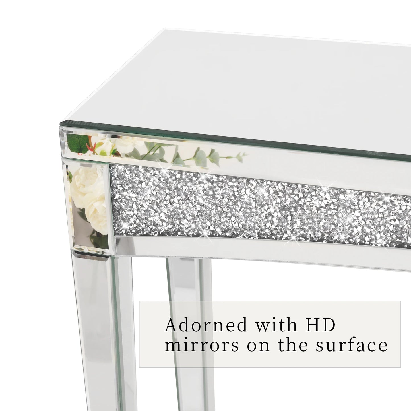 Mirrored Desk Console Table With Crystal Inlay For Living Room