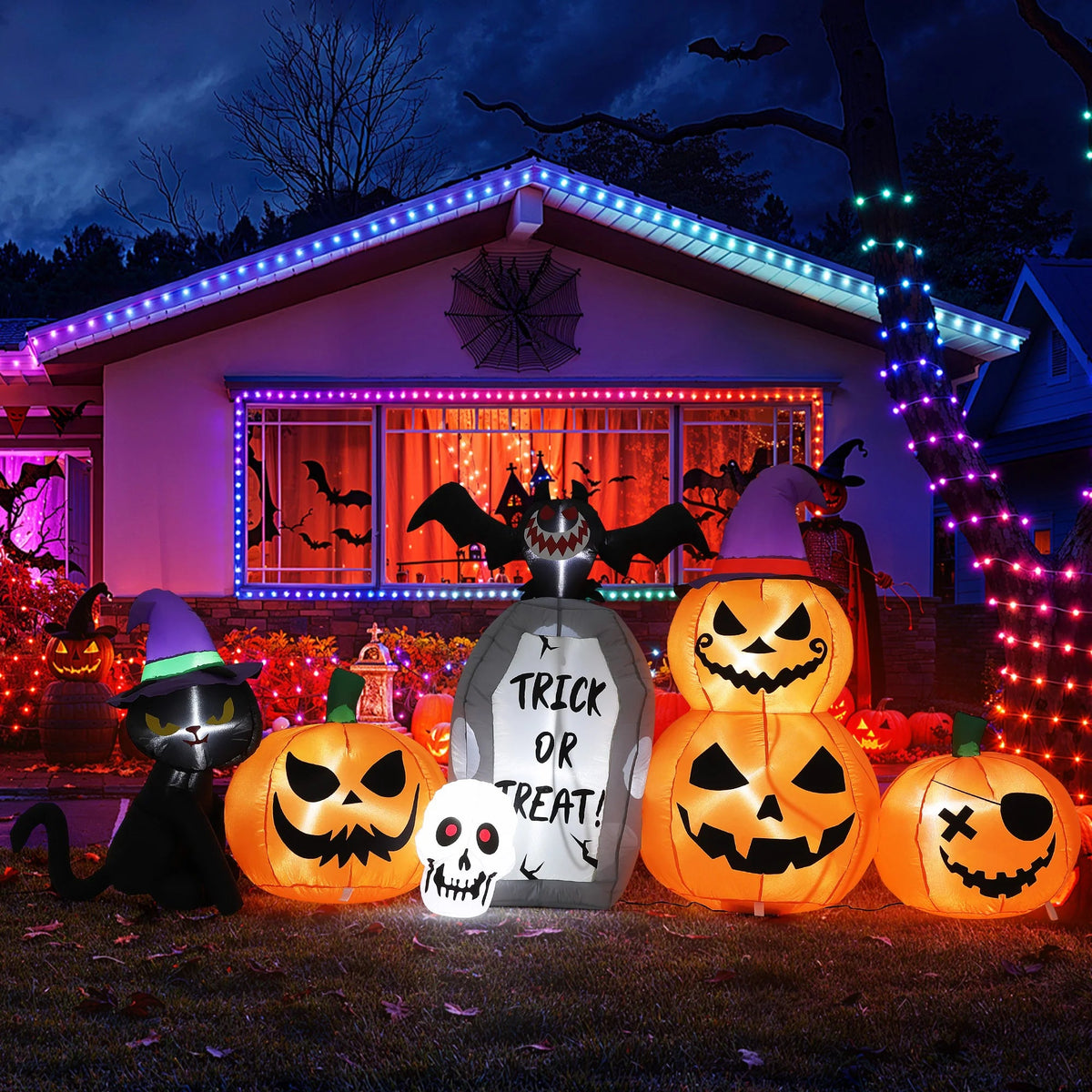 8ft Halloween Pumpkin Black Cat Tombstone Inflatable Yard Decor The Pet & Home Store