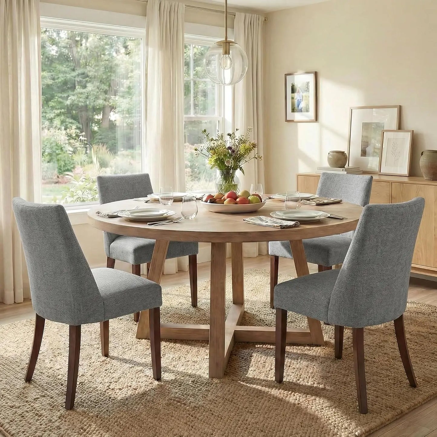 Wooden Upholstered Dining Chairs Set of 4, Farmhouse Fabric Kitchen Chair, Mid Century for Restaurant, Custom