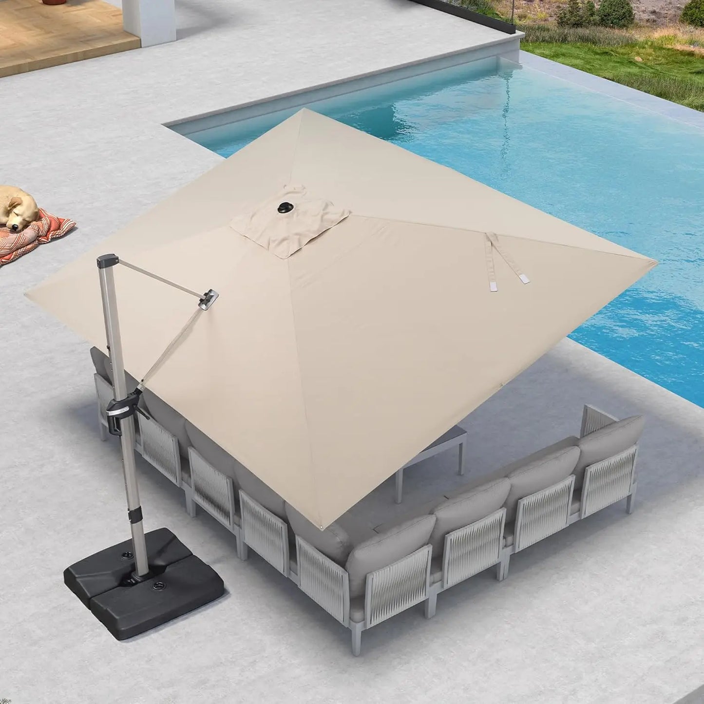 Rectangle Cantilever Umbrella, Aluminum Offset Umbrella with 360° Rotation, Champagne Frame for Pool Deck Garden, 10' X 13' Beig