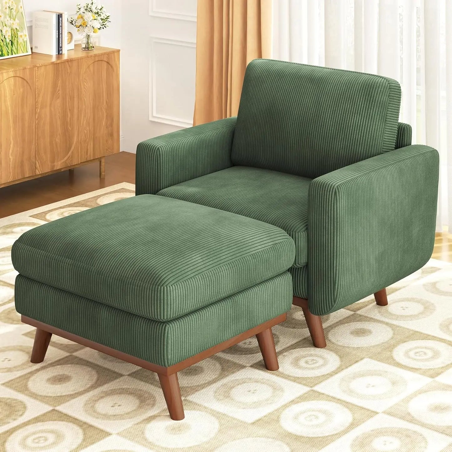 Corduroy L-Shape Modular Sofa With Movable Ottoman Sectional