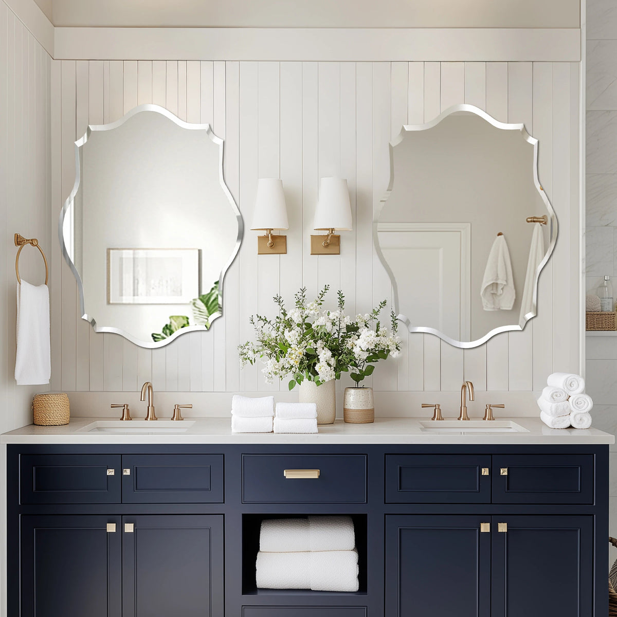 Wall Mirror Scalloped Frameless Beveled Edge Polished for Bathroom, Living Room, Vanity, Bedroom The Pet & Home Store