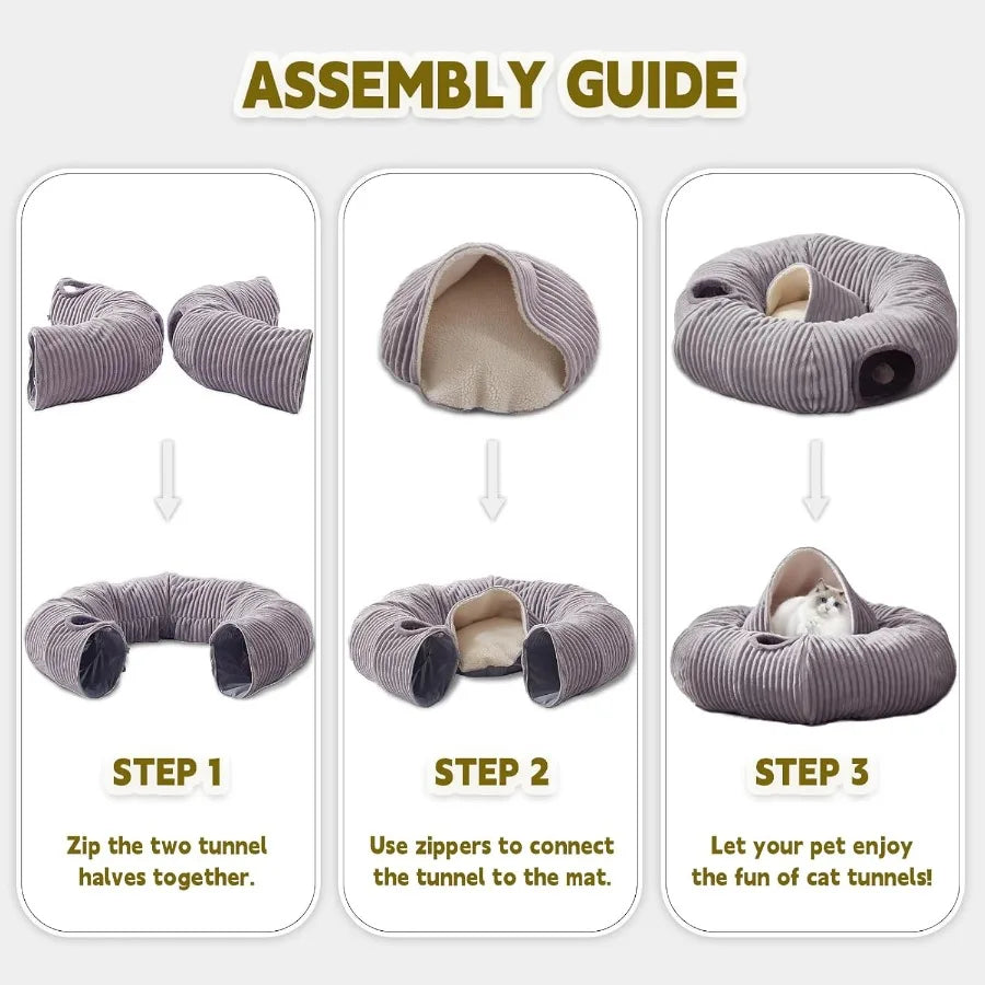 Multifunction Cat Tunnel Bed With Washable Donut Cushion