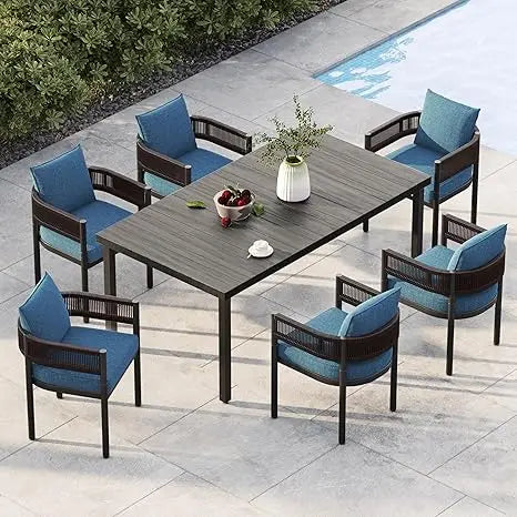 Outdoor 7-Piece Patio Dining Set With Metal Woven Chairs