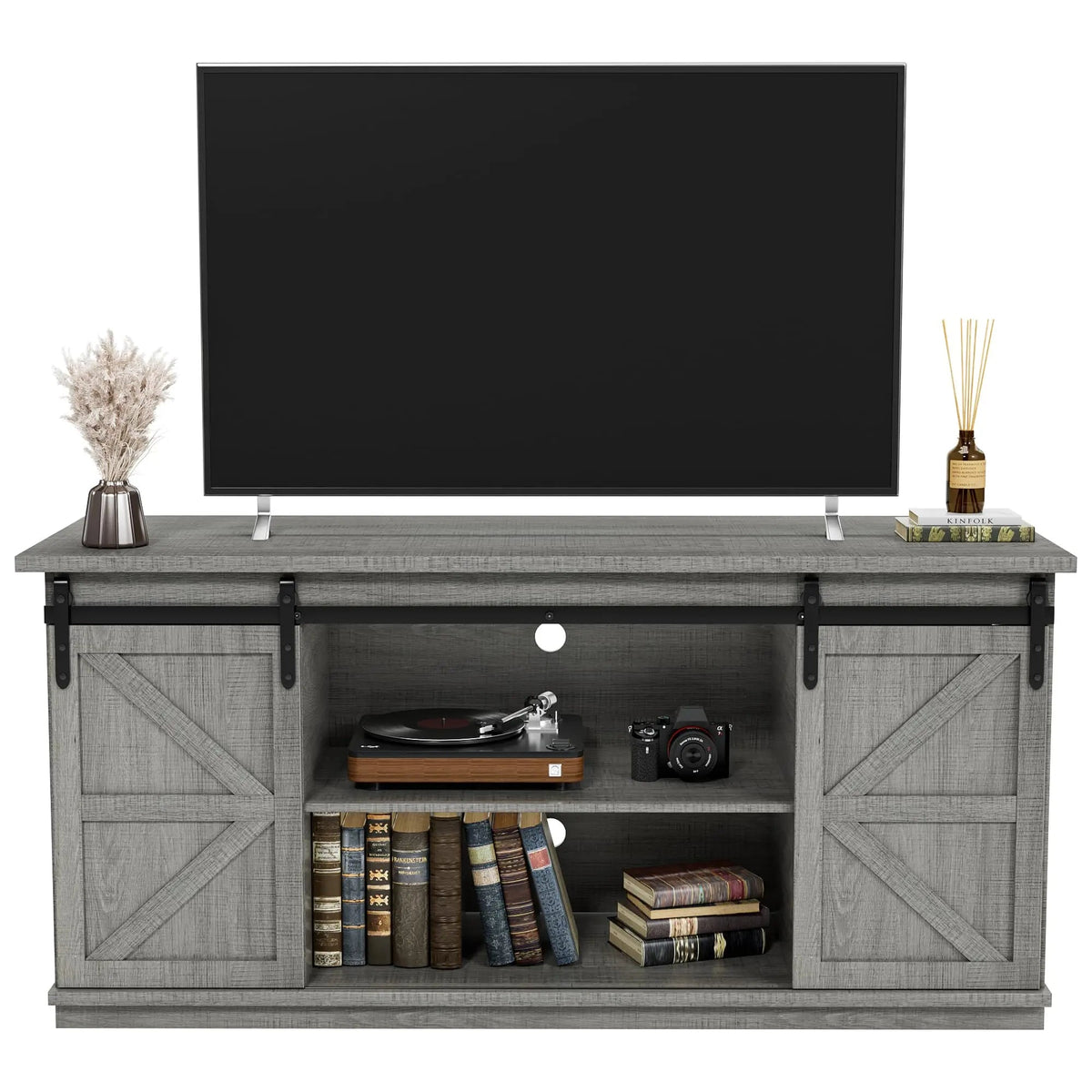 JUMMICO Fireplace TV Stand for 65+ Inch TV with 26'' Fireplace Entertainment Center with Storage Cabinet and Adjustable Shelves The Pet & Home Store