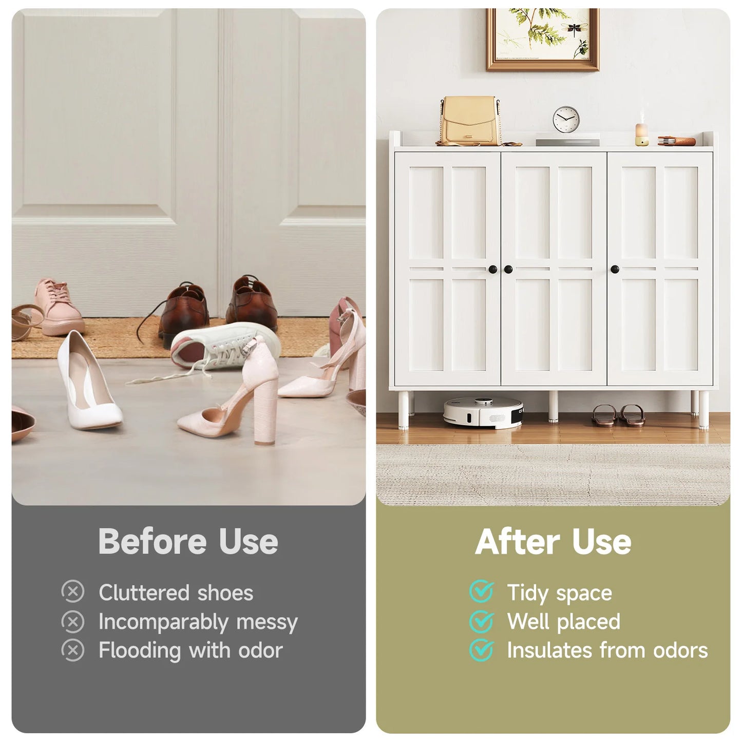 ONBRILL Shoe Cabinet With 3 Doors, 30 Pairs Storage